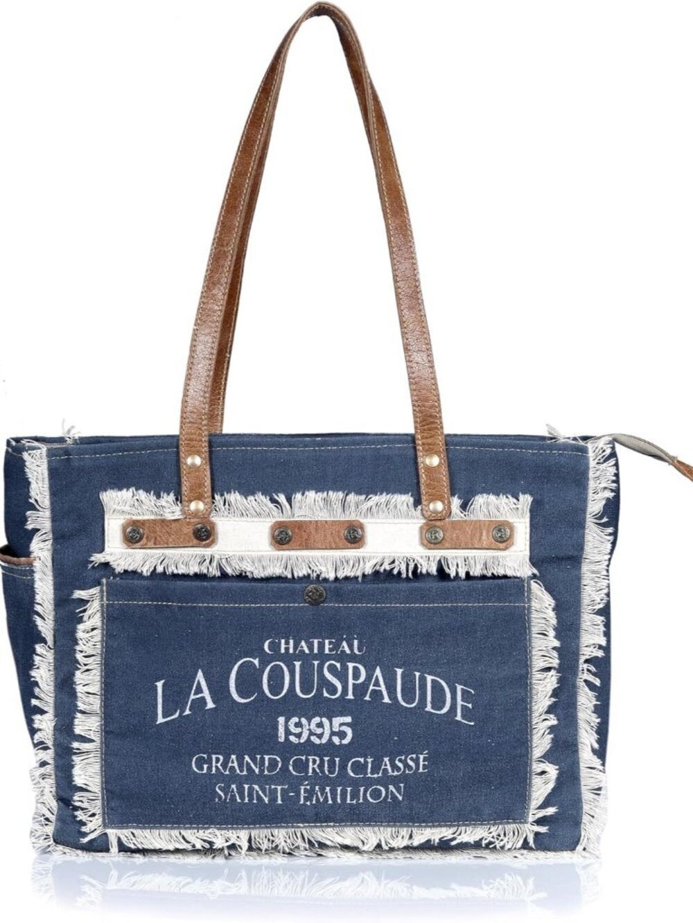 Vintage Canvas Tote Bag for Women – Recycled Denim Shoulder Handbag with Leather